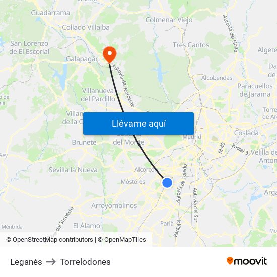 Leganés to Torrelodones map