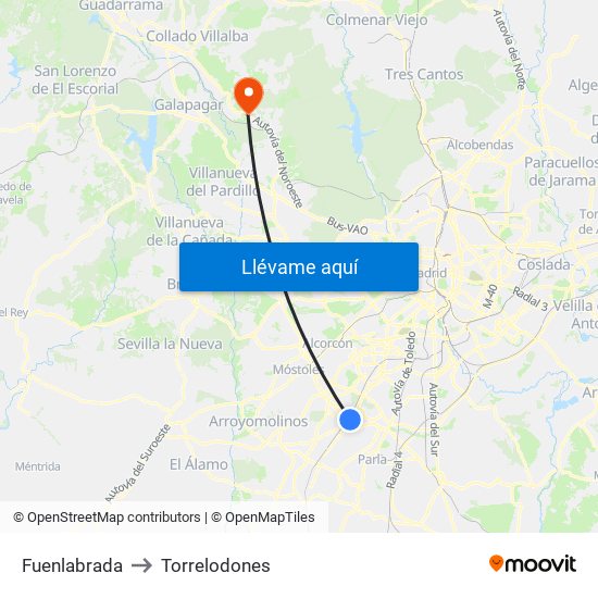 Fuenlabrada to Torrelodones map