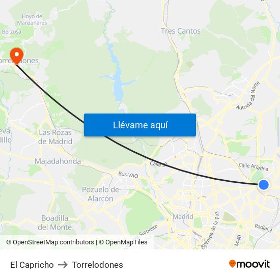 El Capricho to Torrelodones map