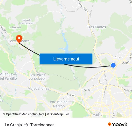La Granja to Torrelodones map