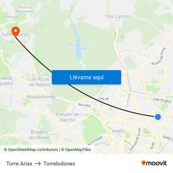 Torre Arias to Torrelodones map