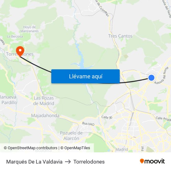 Marqués De La Valdavia to Torrelodones map