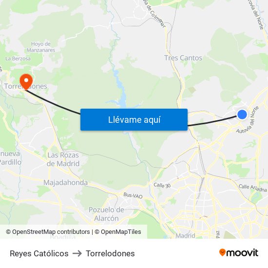 Reyes Católicos to Torrelodones map