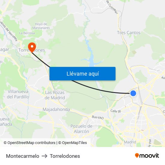 Montecarmelo to Torrelodones map