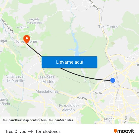 Tres Olivos to Torrelodones map