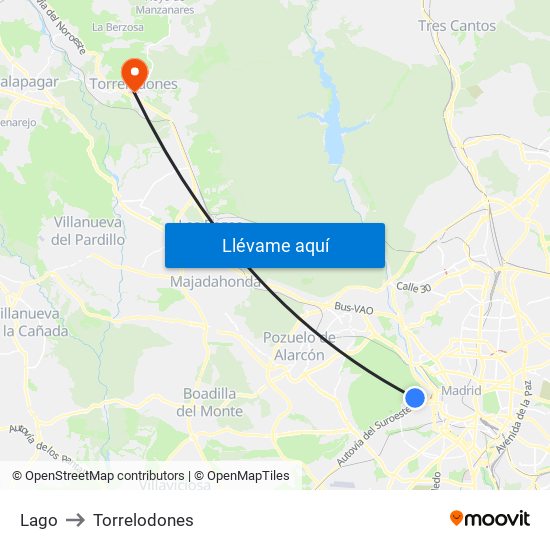 Lago to Torrelodones map