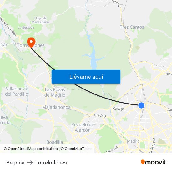 Begoña to Torrelodones map