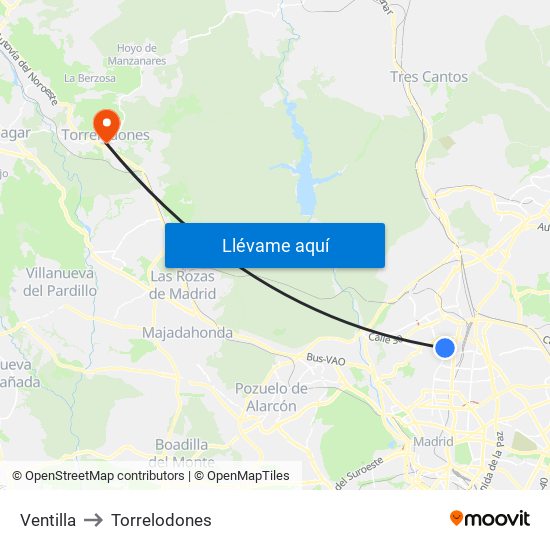 Ventilla to Torrelodones map