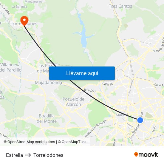 Estrella to Torrelodones map