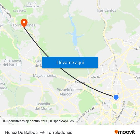 Núñez De Balboa to Torrelodones map