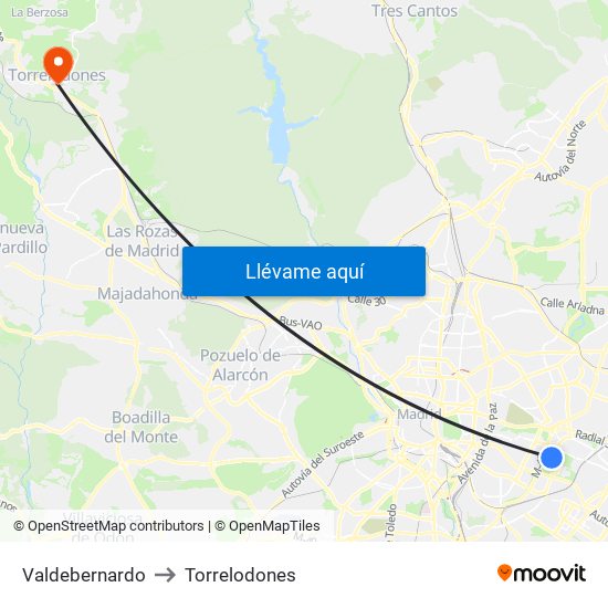 Valdebernardo to Torrelodones map