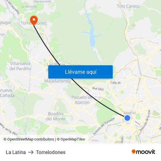 La Latina to Torrelodones map