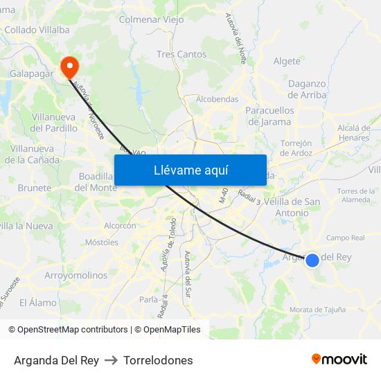 Arganda Del Rey to Torrelodones map