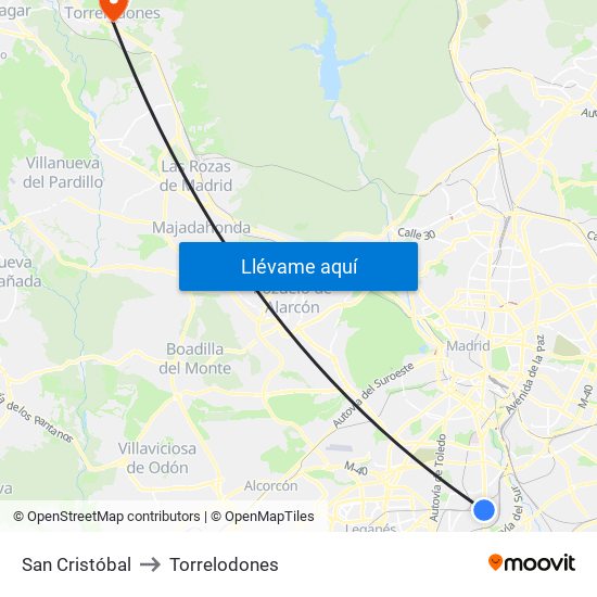San Cristóbal to Torrelodones map