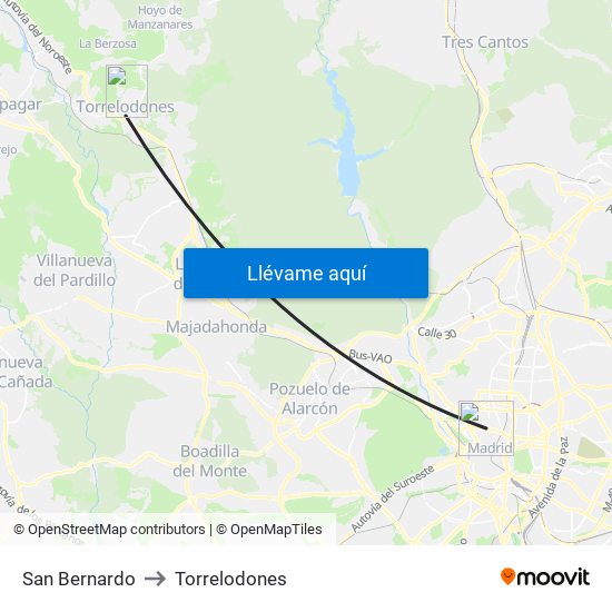 San Bernardo to Torrelodones map