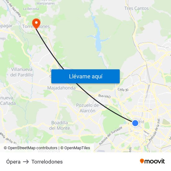 Ópera to Torrelodones map