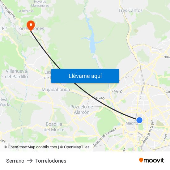 Serrano to Torrelodones map