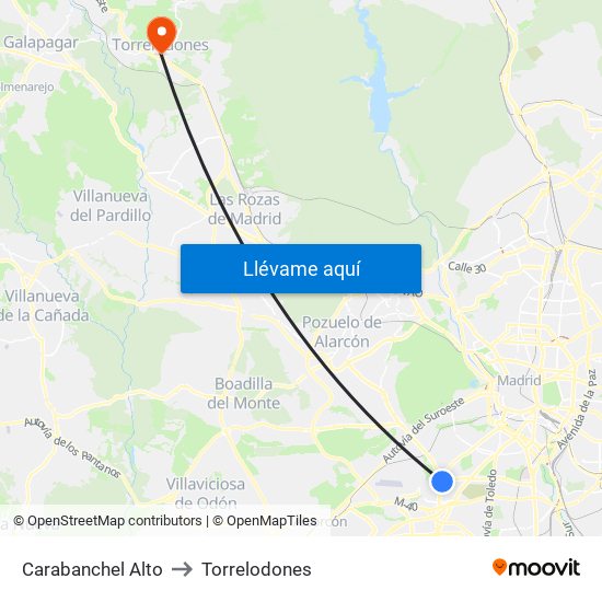 Carabanchel Alto to Torrelodones map