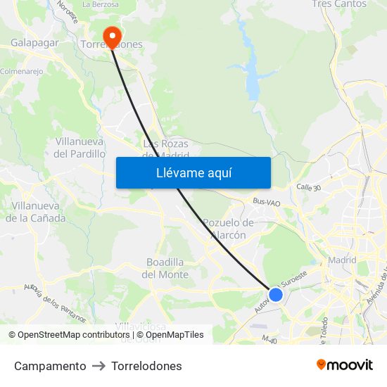 Campamento to Torrelodones map