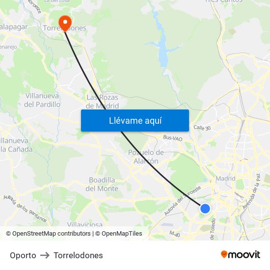 Oporto to Torrelodones map