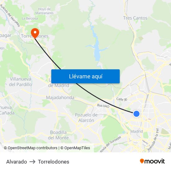 Alvarado to Torrelodones map