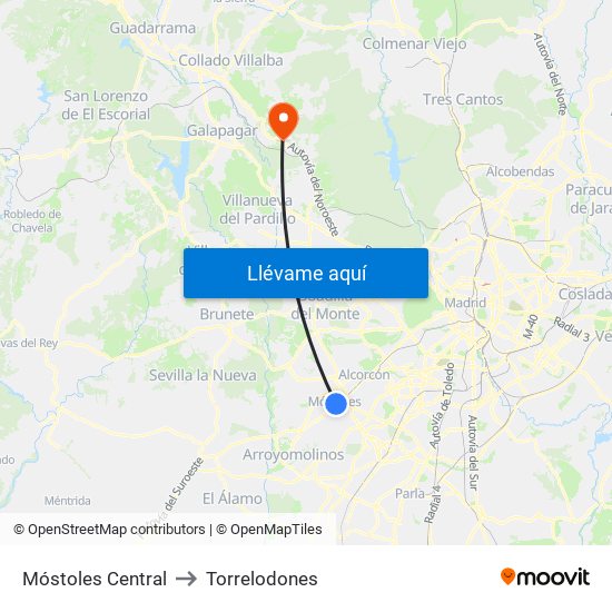 Móstoles Central to Torrelodones map