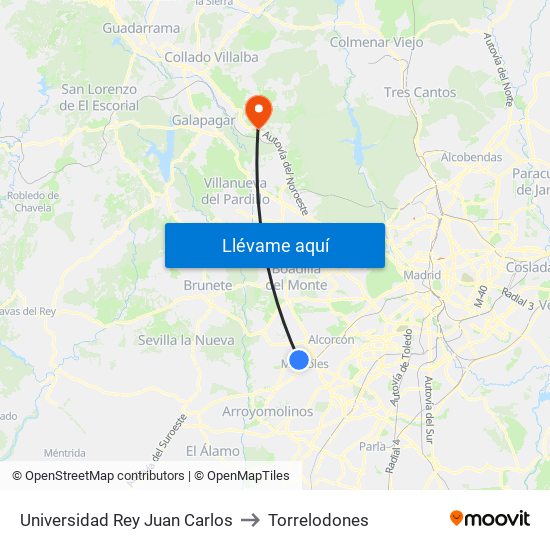 Universidad Rey Juan Carlos to Torrelodones map