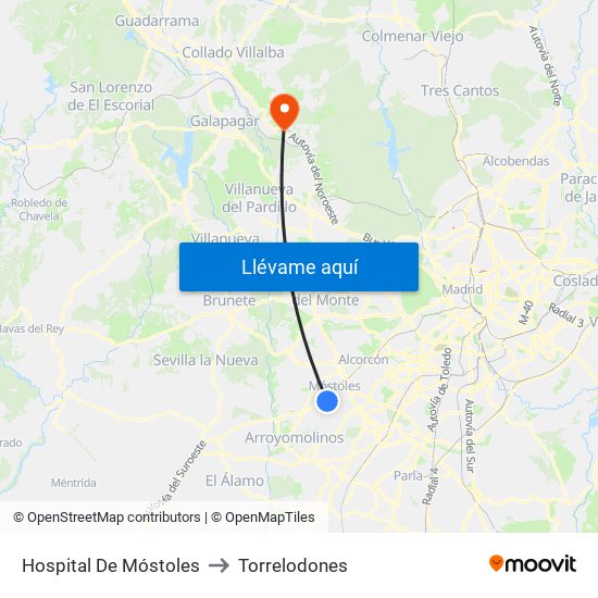 Hospital De Móstoles to Torrelodones map