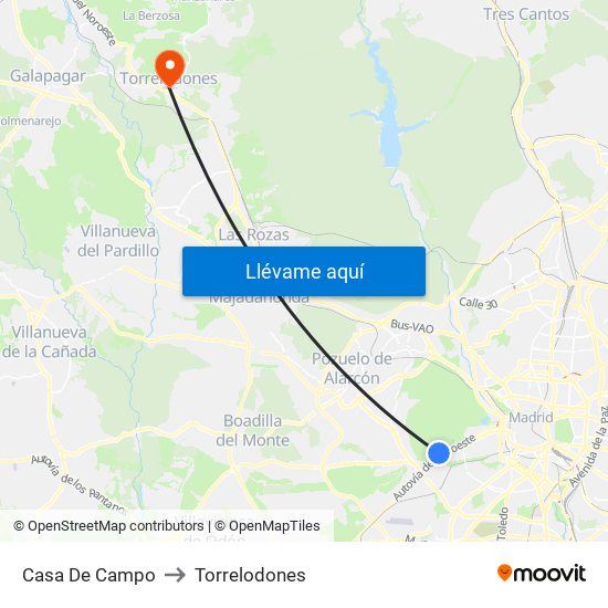 Casa De Campo to Torrelodones map