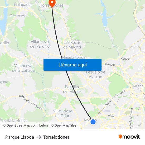 Parque Lisboa to Torrelodones map