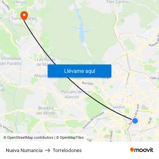Nueva Numancia to Torrelodones map