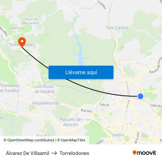 Álvarez De Villaamil to Torrelodones map
