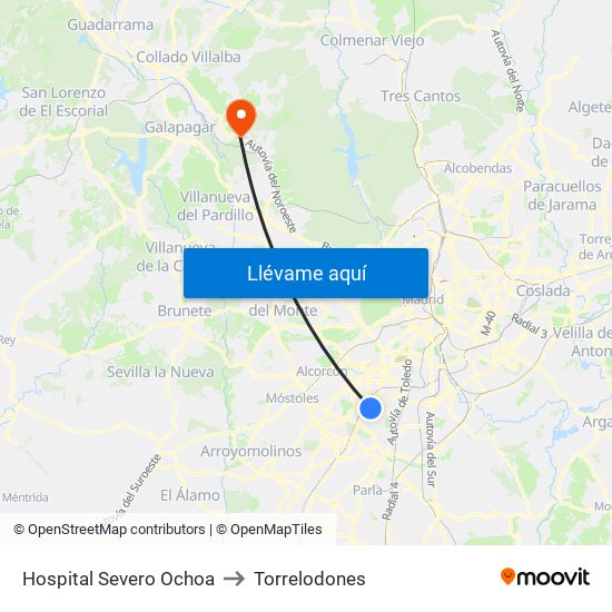 Hospital Severo Ochoa to Torrelodones map