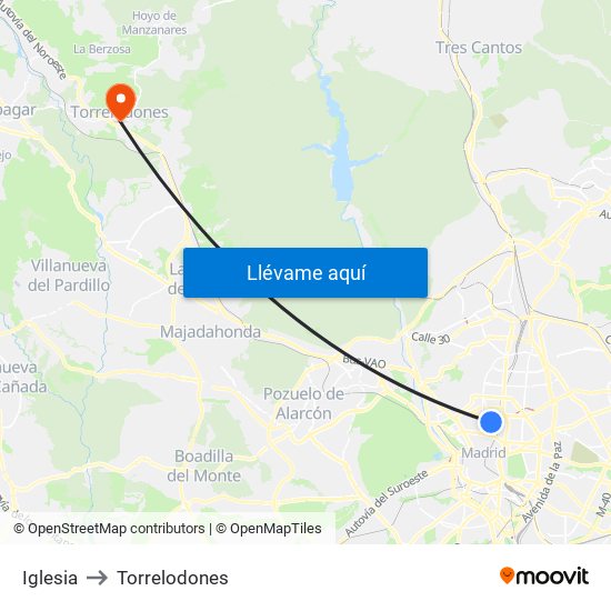 Iglesia to Torrelodones map