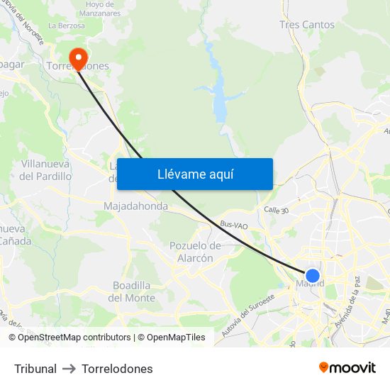 Tribunal to Torrelodones map