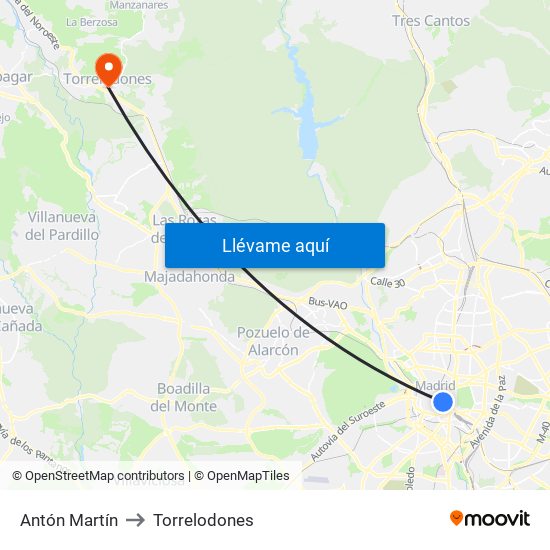 Antón Martín to Torrelodones map