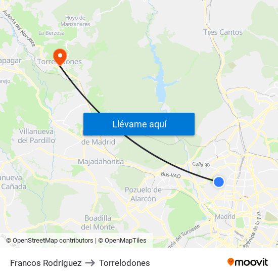 Francos Rodríguez to Torrelodones map