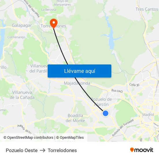 Pozuelo Oeste to Torrelodones map