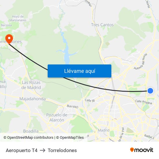Aeropuerto T4 to Torrelodones map