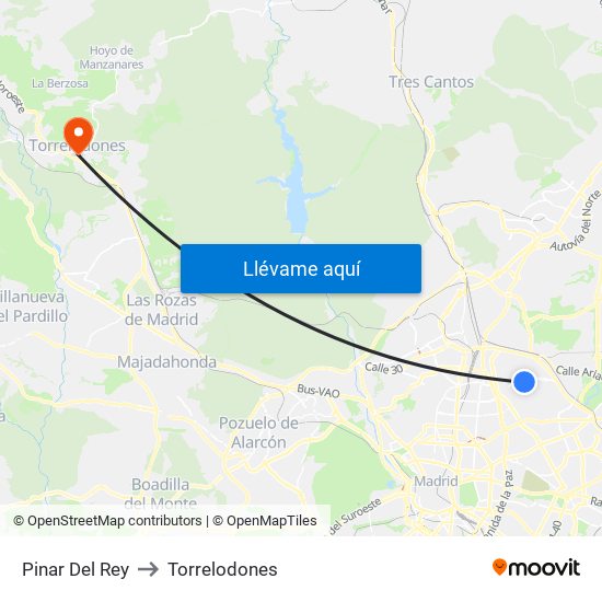 Pinar Del Rey to Torrelodones map