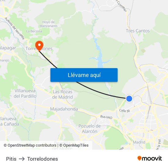 Pitis to Torrelodones map