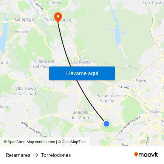 Retamares to Torrelodones map