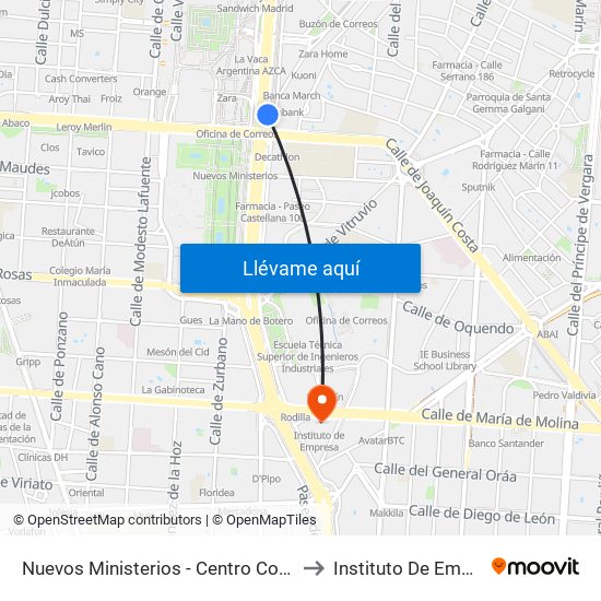 Nuevos Ministerios - Centro Comercial to Instituto De Empresa map