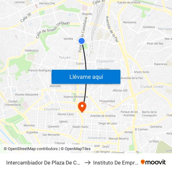 Intercambiador De Plaza De Castilla to Instituto De Empresa map