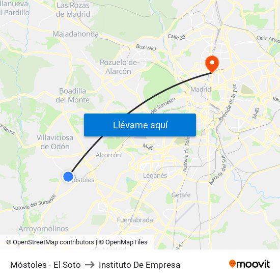Móstoles - El Soto to Instituto De Empresa map