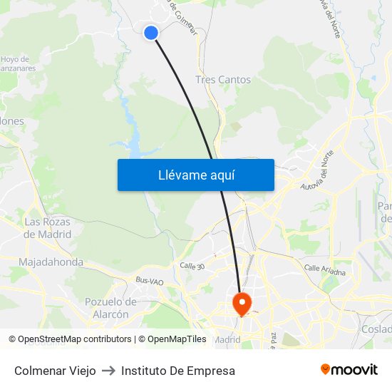 Colmenar Viejo to Instituto De Empresa map