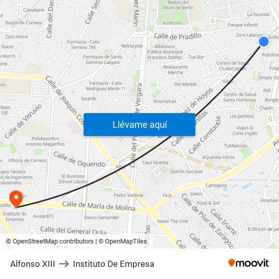 Alfonso XIII to Instituto De Empresa map