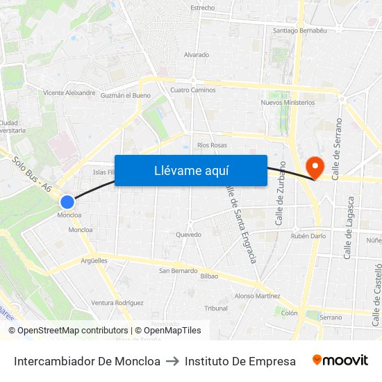 Intercambiador De Moncloa to Instituto De Empresa map