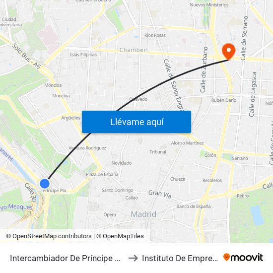 Intercambiador De Príncipe Pío to Instituto De Empresa map