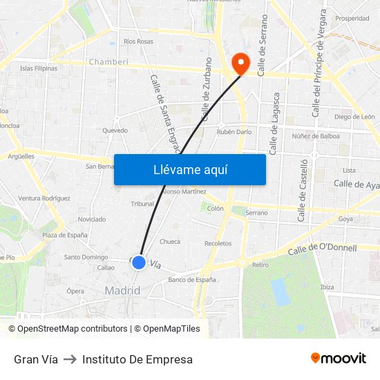 Gran Vía to Instituto De Empresa map